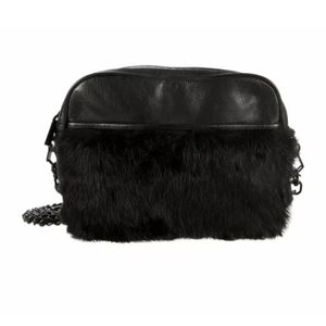 REBECCA MINKOFF Black Rumor Crossbody Small Leather Fur Bag / Purse